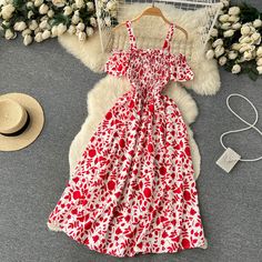 Sexy Straps Summer Dress Women Floral Holiday Dress P163 Fabric: blended Color: pink,green,lilac,light green,black,yellow,dark blue,red Size(cm): One SizeSize: skirt length 113 sleeve length 13 bust 60-100 waist 60-100