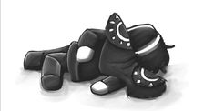 a black and white cartoon dog laying on the ground