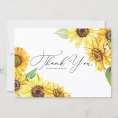 a thank card with sunflowers on it