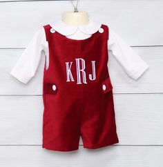 "Make wonderful memories in an infant boy Christmas outfit by Zuli Kids.  Baby boy Christmas outfit is shown in burgundy velvet and plain but  can be embroidered with a first name or a 3 letter monogram. This baby Christmas romper can come personalized in your choice of design options and can come with, or without, a peter pan collar shirt. The shirt can come with piping to match the outfit or can be piped in white.  Matching Christmas outfits are also available.  Zuli Kids offers a variety of other boutique style holiday outfits here: https://www.etsy.com/shop/ZuliKids?ref=seller-platform-mcnav&section_id=13766895  WHATS INCLUDED One boys romper in your choice of design options.  * Zuli Kids Premium Quality * Machine Wash Gentle * Shoulder Button Closures * Sizes Preemie to 24M have butto Little Boy Christmas Outfits, Infant Christmas Outfit Boy, Baby Boy Formal Wear, Baby Boy Christmas Sweater, Baby Boy Boutique Clothing, Boy Christmas Outfit, Christmas Pajamas Baby, Baby Boy Easter Outfit Infants, Kids Holiday Outfits