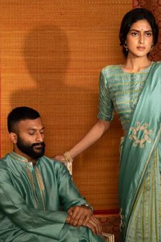 Shop for Deepthee Blue Hand Embroidered Placket Chanderi Kurta Set for Men Online at Aza Fashions Anarkali Style Bandhgala With Resham Embroidery, Anarkali Bandhgala With Traditional Chanderi Drape, Chanderi Bandhgala With Dupatta For Diwali, Diwali Bandhgala In Chanderi With Zari Work, Festive Straight Kurta Chanderi Bandhgala, Unstitched Chanderi Bandhgala Straight Kurta, Embroidered Chanderi Bandhgala For Navratri, Chanderi Bandhgala With Cutdana For Reception, Unstitched Chanderi Bandhgala For Diwali