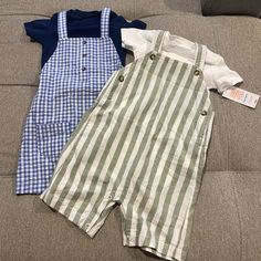 This New With Tags Sets Are Both 18 Month In Size And Just One You Brand From Carters. Bundle With Other Pieces For A Great Deal! Blue Cotton Sets For Spring, Spring Blue Cotton Sets, Cute Blue Sets For Summer, Baby Denim Overalls, Striped Overalls, Boys Overalls, White Overalls, Vintage Overalls