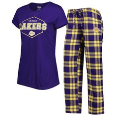 Before the next Los Angeles Lakers game, be sure that you're well-rested with this Badge T-shirt & pajama pants sleep set from Concepts Sport. Both pieces feature the iconic Los Angeles Lakers crest, and the bottoms display a striking plaid pattern that is sure to get you amped up for when your favorite squad hits the hardwood. The drawstring-adjustable elastic waistband and flexible fabrics help keep you comfortable throughout every wear.Before the next Los Angeles Lakers game, be sure that you Iconic Los Angeles, Lakers T Shirt, Lakers Game, Well Rested, Staple Wardrobe Pieces, Rayon Shirt, Polyester Pants, Sleep Set, Wearing Clothes