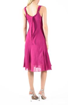 A rolled scarf along the neck adds dimensional drama to this travel-friendly dress that's wrinkle-resistant, flattering and ready to steal the scene. 40" length Scoop neck Cap sleeves Lined 100% polyester Hand wash, dry flat Made in the USA of imported fabric Spring Pre-draped Silk Midi Dress, Summer V-neck Chiffon Dress With Pleated Bodice, Sleeveless Silk Chiffon Dress, Fitted Sleeveless Silk Chiffon Dress, Summer Silk Chiffon Midi Dress For Formal Occasions, Summer Formal Ruched Silk Dress, Fitted Silk Chiffon Midi Dress, Pre-draped Pleated Chiffon Dress, Formal Silk Chiffon Midi Dress