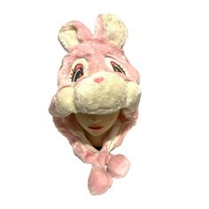 A Fun and Soft Pink Rabbit Hat to Keep Your Head Warm!;100% Polyester. Ear Flaps With Poms Extend 9 Inches to Hold In Place. One Size (Fits Most Adults and Kids).;Ear Flaps With Poms to Hold In Place. Color: White. Black Husky, Rabbit Mask, Elephant Hat, Rabbit Hat, Hat With Ear Flaps, Leopard Hat, Pet Raccoon, Rabbit Animal, Bunny Ears Headband