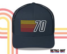 1970 Retro Stripes Trucker Hat for Men and Women | 50th Birthday Gift Idea Black Retro Trucker Hat, Retro Trucker Hat, 70 Birthday, Mens Trucker Hat, 70th Birthday Gifts, Hat For Men, Men Hats, Retro Stripes, 50th Birthday Gifts