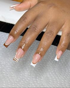 Brown and white french tips with abstract design #nailinspo💅🏻 #frenchtipnails #abstractnaildesign