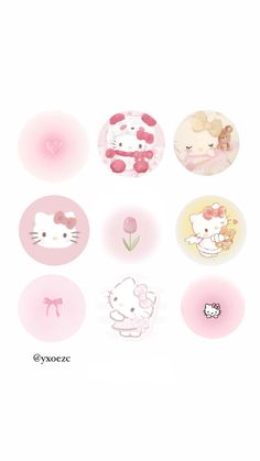 the hello kitty stickers are arranged in different shapes and sizes, including one pink