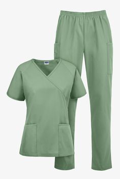 Strictly Scrubs Scrub Top Features: Mock Wrap V-neck, raglan sleeves, 2 patch pockets, back darts, side slits. Strictly Scrubs Scrub Pant Features: Elastic waist, straight tapered style, 2 cargo pockets, 1 cell phone pocket; Regular Inseam is approximately 30 inches, Petite Inseam is approximately 28 inches. Fabric Content: 65 Polyester 35 Cotton.. Strictly Scrubs Women's Classic Scrub Set - Size S Seaspray Polyester/Cotton Scrubs Women, Vet Scrubs, Medical Scrubs Fashion, Work Aesthetic, Medical Scrubs Outfit, Doctor Scrubs, Nurse Scrubs, Green Scrubs, Nurse Inspiration