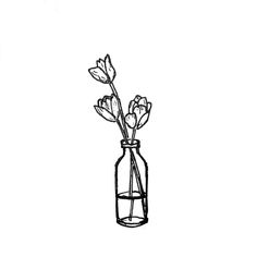 a black and white drawing of flowers in a vase