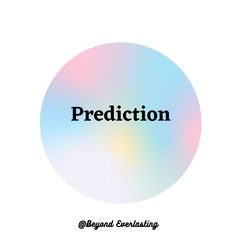 the word prediction in front of a white background with blue and pink circles