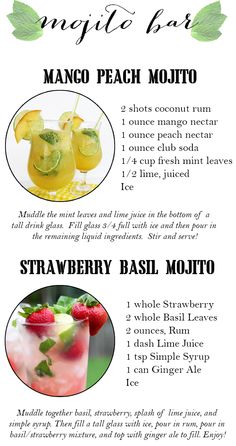 an info sheet describing the different types of drinks