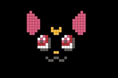 a black cat with pink ears on it's head is shown in the form of a cross stitch pattern