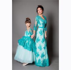 Matching Mother Daughter Dress, Turquoise Formal Gown, Lace Mommy and Me Dress, Formal Photoshoot Dress, Special Occasion Dress, Evening Formal Photoshoot, Mommy And Me Dress, Tulle Maternity Dress, Daughter Dress, Mother Daughter Fashion, Mother Daughter Dresses Matching, Mom And Daughter Matching, Mother Daughter Dress, Mommy And Me Dresses