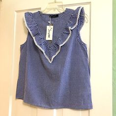 Super Cute Style. Nwt! Long Sleeve Peplum Top, Gingham Top, Lace Blouse Long Sleeve, White Peplum, Gold Blouse, Gingham Tops, Blue And White Style, Denim Blouse, Pattern Drafting