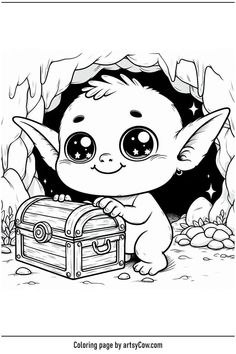 a coloring page with an image of a baby groote holding a trunk in it's hand