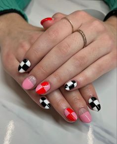 Checkard Nails Art, Checkerboard Nails, Country Acrylic Nails, Checkered Nails, Teen Nails, Western Nails, Hello Nails, Cute Gel Nails, Short Acrylic Nails Designs