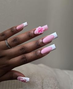 Pink Classy Nails, Flower Design On Nails, Baddie Pink Nails, Pink Nails Classy, Pink And White Nail Ideas, Pink And White French Tip, Pink And White Ombre Nails, Elegant Touch Nails, Acrylic Toe Nails