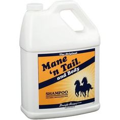 a gallon of manen'n tail conditioner on a white background with an orange label