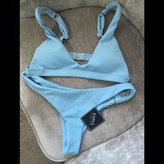 Zaful Blue Bikini. Size: 6. Cheeky Bottoms/ High Rise. New With Tags Trendy Light Blue Swimwear For The Beach, Trendy Light Blue Swimwear For Beach, Trendy Blue Swimwear For Pool, Trendy Blue Swimwear For Sunbathing, Zaful Bikinis, Swimming Swimsuit, Cheeky Bikinis, Color Blue, High Rise