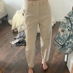 Shein Size S, Never Worn Cotton Mom Fit Tapered Pants, Spring High-waisted Corduroy Pants, Cotton Mom Fit Pants With Tapered Leg, Trendy Mom Fit Pants With Pockets, Casual Mid-rise Corduroy Bottoms, Spring Corduroy Tapered Leg Pants, Spring Tapered Leg Corduroy Bottoms, Spring Tapered Leg Corduroy Pants, Spring Mom Fit Cotton Pants