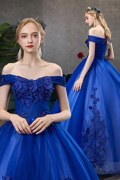 Blue Lace Long A-Line Ball Gown Blue Off the Shoulder Formal Evening Dress Blue Sleeveless Gown For Banquet, Fitted Blue Ball Gown For Banquet, Blue Sleeveless Ball Gown For Banquet, Sleeveless Blue Ball Gown For Banquet, Royal Blue Ball Gown For Banquet, Royal Blue Floor-length Ball Gown For Banquet, Royal Blue Fitted Gown For Debutante Ball, Royal Blue Ball Gown For Banquets, Royal Dresses For Debutante Ball