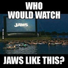 a movie screen with the words who would watch jawss like this?