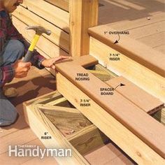 a man is working on some wooden steps