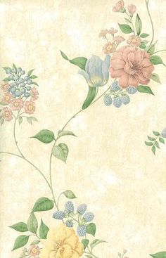 a floral wallpaper with flowers and leaves on the bottom right corner is an old - fashioned background