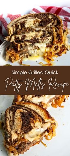 a grilled cheese sandwich on a plate with the words, simple grilled quick patty - mitts recipe