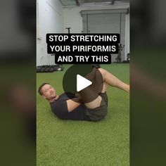 a man laying on the ground in front of a gym ball with text reading stop stretching your platforms and try this