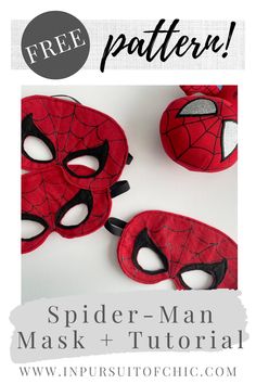 the spider man mask is shown with text overlay that says free pattern