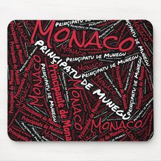 a mouse pad with the word mohaco written in red and black on it