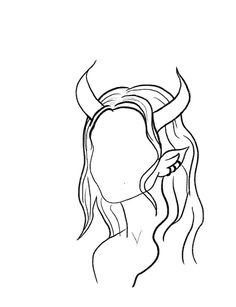 a drawing of a woman with horns on her head