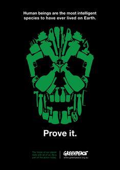 a green skull with the words prove it written in black and white, on a black background