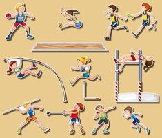 a set of stickers depicting people doing various activities in the park, including running and jumping