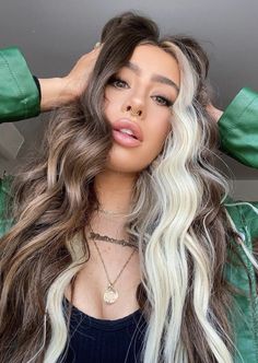 Highlights Skunk, Highlights Y2k, Spring Hair Color Trends, Skunk Hair, Rambut Brunette, Chunky Highlights, Snakebites