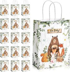 a paper bag with woodland animals on it