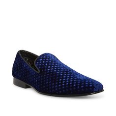 Steve Madden-Lifted Smoking Loafer The Lifted smoking loafer by Steve Madden is a perfect blend of trend-right design and classy charm. Styled with embossed patterns on the velvet upper and topped off with an elegant almond toe, this slip-on loafer is sure to turn heads in no time. Formal Blue Loafers With Textured Sole, Elegant Blue Slip-ons For Formal Wear, Elegant Blue Slip-ons For Formal Occasions, Prom Outfit, Groom Shoes, Prom Outfits, The Velvet, Steve Madden Shoes, No Time