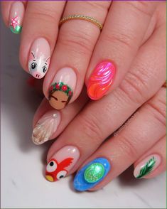 Step into the Easter vibe with these 21 fantastic nail designs! Whether it's adorable bunnies or vibrant eggs, we've got you covered to... Moana Inspired Nails, Moana Nail Art, Disneyland Nails, Disney Inspired Nails, Moana 2, Moana Disney, 3d Elements, Easter Nail Designs, Summery Nails