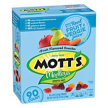 a box of fruit flavored snacks sits in front of a white background with the words mott's medley on it