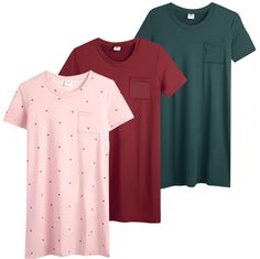 PRICES MAY VARY. DESIGN: Our Women's Nightgowns are designed with the perfect blend of comfort and style, featuring a flattering fit and made with a soft material that feels great against the skin. Say goodbye to uncomfortable sleepwear and hello to a good night's rest in style. BENEFITS: This 3-pack of Womens Short Sleeve Nightgown is the perfect addition to any woman's sleepwear collection, offering maximum comfort and breathability for a restful night's sleep. Perfect for post-surgery recover Cotton Crew Neck Sleep Dress, Cotton Crew Neck Nightgown For Bedtime, Cotton Nightgown With Crew Neck For Loungewear, Cotton Crew Neck Nightgown For Loungewear, Green Short Sleeve Nightgown For Daywear, Cotton Sleepwear With Crew Neck, Post Surgery, Women's Nightgowns, Sleep Dress