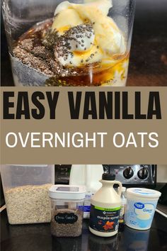 vanilla overnight oats Yogurt Free Overnight Oats, Overnight Oats Greek Yogurt, Chia Seed Overnight Oats, Chai Overnight Oats, Yogurt Chia Seeds, Oats With Yogurt, Overnight Oats With Yogurt