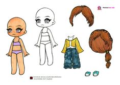 some paper dolls with different hair styles and clothes for children to wear on their own