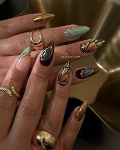 Green Butterfly Nails, Y2k Designs, Ideas Uñas, Fall Nail Ideas, French Manicures, Crazy Nails, Nail Products, Cozy Season, Girls Nails