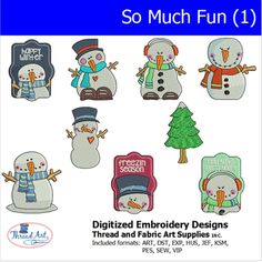 Machine Embroidery Designs - Snow Much Fun(1) - Threadart.com Embroidery Hacks, Commercial Embroidery Machine, Digitized Embroidery Designs, Snow Much Fun, Embroidery Design Sets, Happy Winter, Thread Art, Christmas Characters, Usb Stick