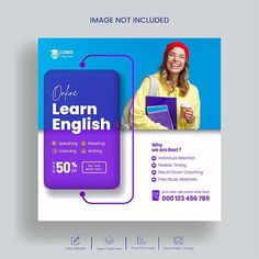 Learn English Language Instagram| social media  post and  banner template English Course Poster Design, Marketing Poster Design, Education Ads, Course Poster, Instagram Social Media Post, Education Post, Education Poster Design, Powerpoint Format, Poster Template Design