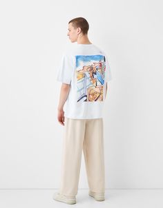 Printed boxy fit short sleeve T-shirt - T-shirts - Men | Bershka Bershka Men, Suit Waistcoat, Baggy Trousers, Men Shirt, Suit Vest, Cargo Trousers, Sweaters Knitwear, Cardigan Jacket, Shirt Print