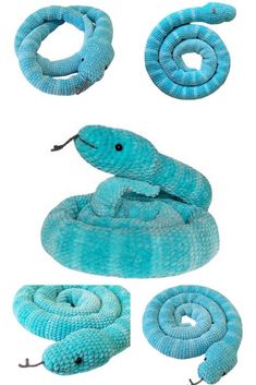 several images of different types of blue snakes in various positions and sizes, including one with its mouth open