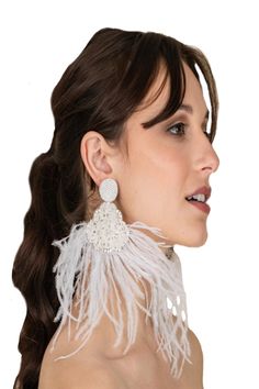 Ostrich Feathers Earrings | Feather jewellery | Bohemian Earrings | Fluffy ostrich feather earrings | Lightweight earrings, Gif t for her | You can't help but fall in love with the Ostrich Hand-made Earrings, not just because they conceal a bare neck but also due to the drama in their detail. These dangle earrings manage to look cute and glorious at the same time, all while plucking not a single feather out of an actual ostrich. Put your money where sustainable is by getting yourself this white Elegant White Chandelier Earrings For Summer, White Feather Dangle Earrings, Bohemian Feather Earrings For Party, Adjustable Feather Jewelry For Weddings, Elegant Feather Dangle Earrings, Elegant Feather Drop Earrings, Elegant Dangle Feather Earrings, Elegant Dangle Earrings With Feathers, Elegant White Feather Earrings